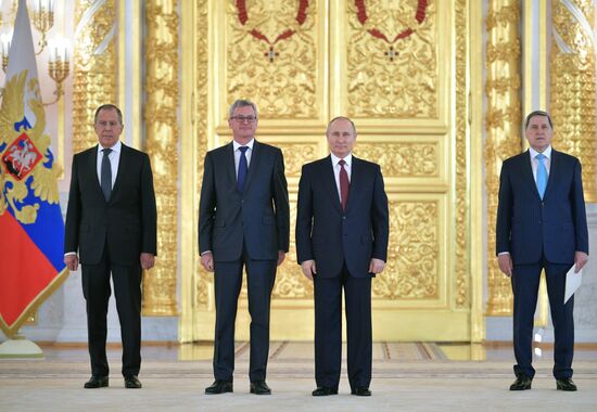 Russian President Vladimir Putin receives credentials from foreign ambassadors