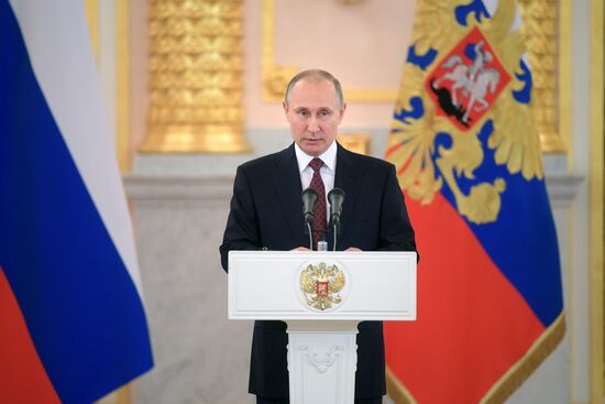 Russian President Vladimir Putin receives credentials from foreign ambassadors