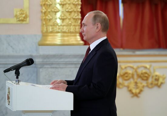Russian President Vladimir Putin receives credentials from foreign ambassadors