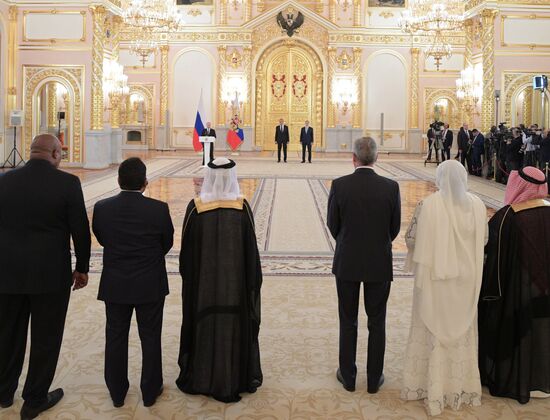 Russian President Vladimir Putin receives credentials from foreign ambassadors