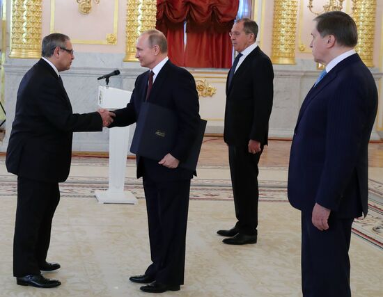 Russian President Vladimir Putin receives credentials from foreign ambassadors