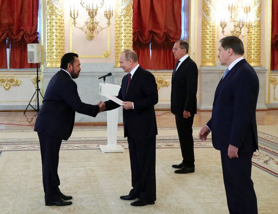 Russian President Vladimir Putin receives credentials from foreign ambassadors