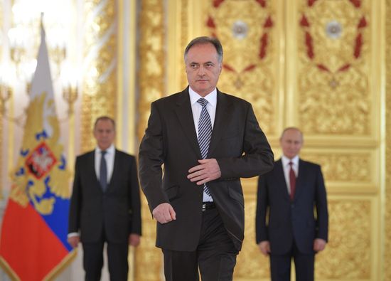 Russian President Vladimir Putin receives credentials from foreign ambassadors