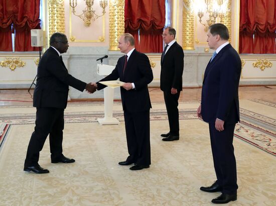Russian President Vladimir Putin receives credentials from foreign ambassadors