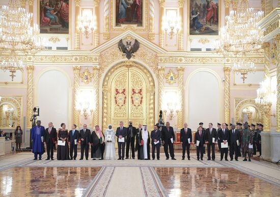 Russian President Vladimir Putin receives credentials from foreign ambassadors