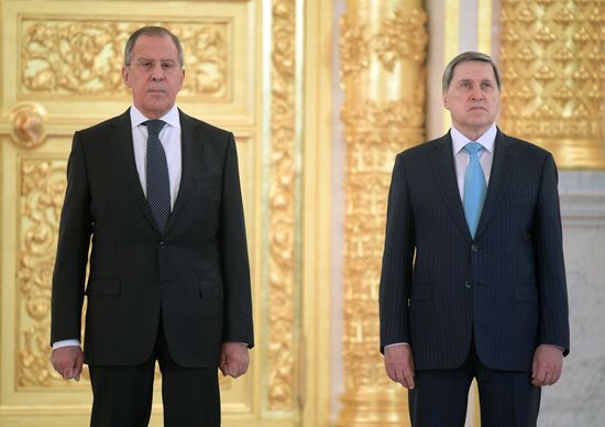 Russian President Vladimir Putin receives credentials from foreign ambassadors