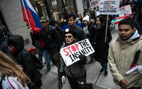 Protest in US against strikes on Syria