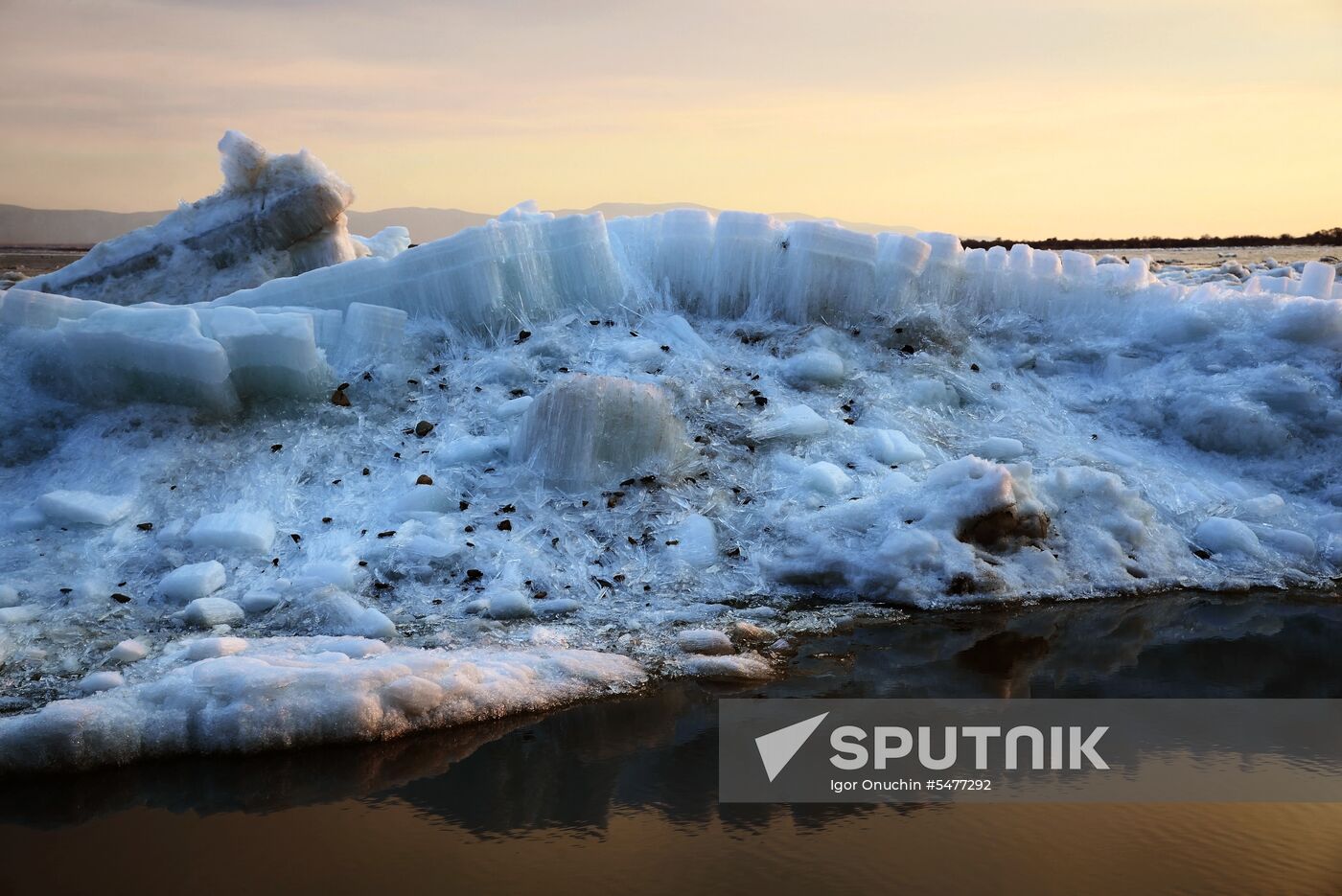 Ice breaks on Amur River