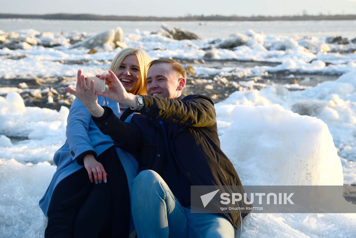 Ice breaks on Amur River