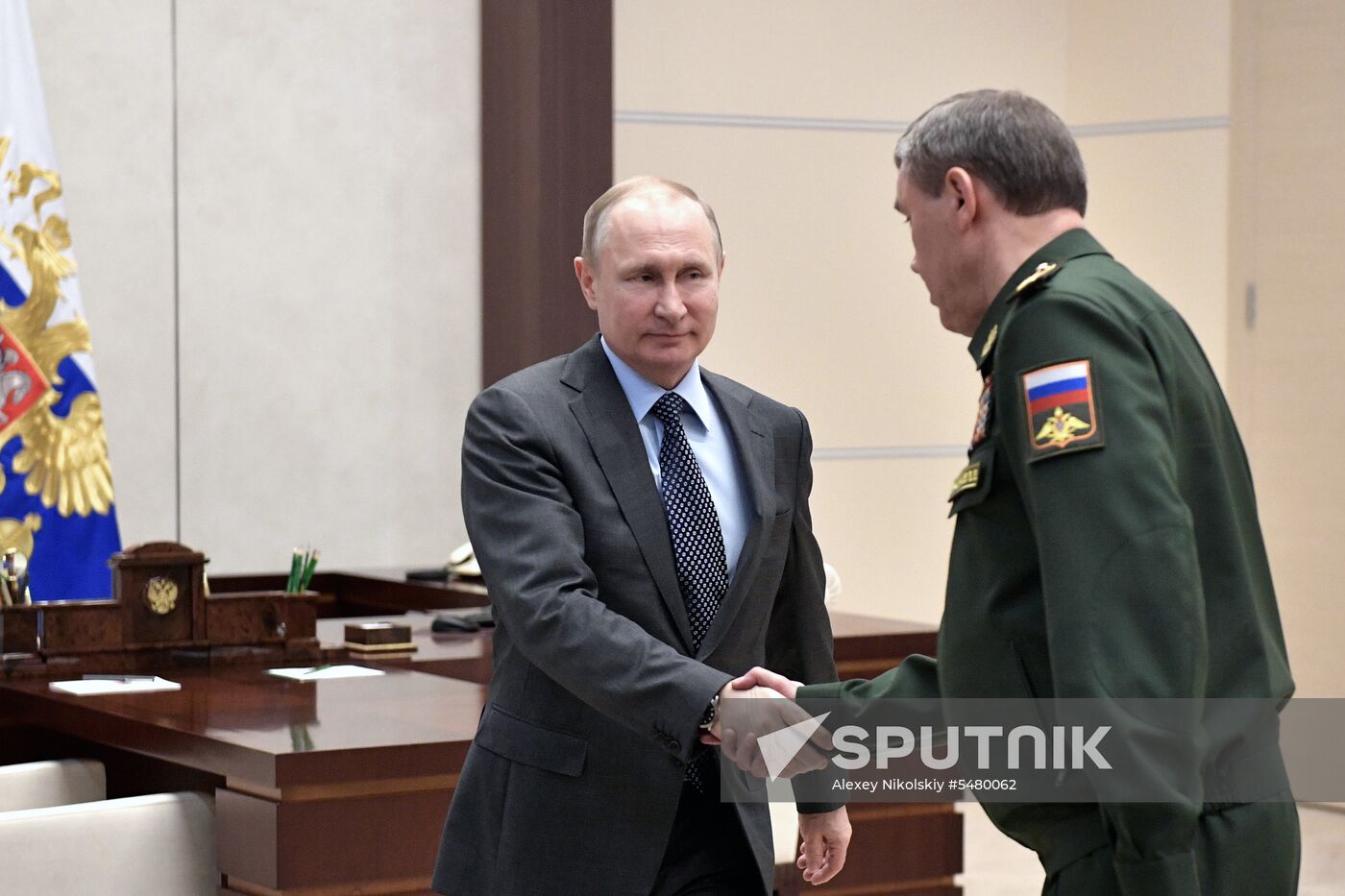 President Vladimir Putin holds meeting with chiefs of Defense Ministry and General Staff of Russian Armed Forces S. Shoigu and V. Gerasimov
