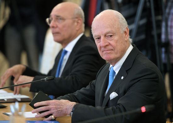 Russian Foreign Minister Sergei Lavrov meets with UN's Special Envoy for Syria Staffan de Mistura