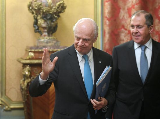 Russian Foreign Minister Sergei Lavrov meets with UN's Special Envoy for Syria Staffan de Mistura