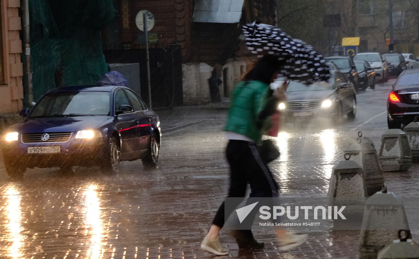 Heavy rain in Moscow