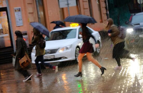 Heavy rain in Moscow
