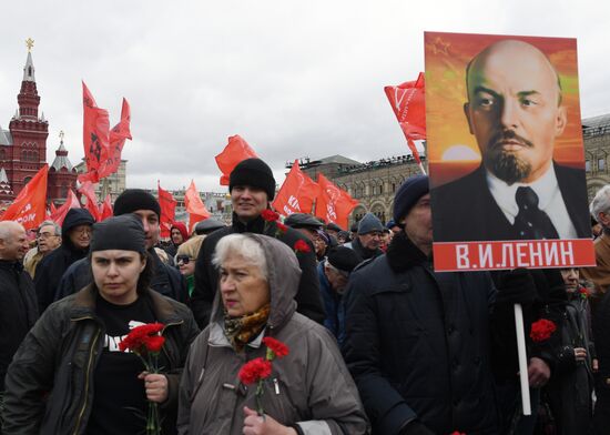 Flowers laid by Lenin Mausoleum