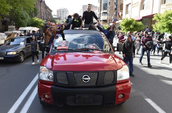 Rally in Yerevan due to Serzh Sargsyan's resignation