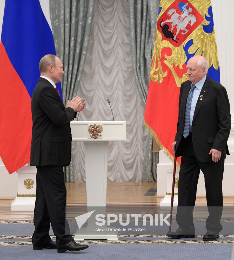 Russian President Vladimir Putin presents Hero of Labor of Russian Federation medals