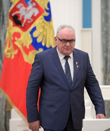 Russian President Vladimir Putin presents Hero of Labor of Russian Federation medals