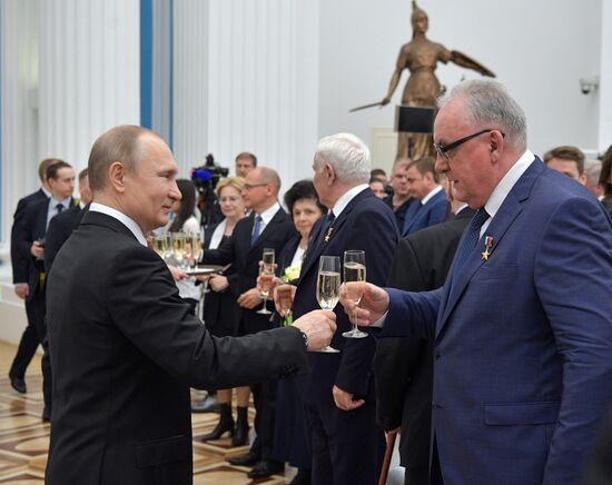 Russian President Vladimir Putin presents Hero of Labor of Russian Federation medals