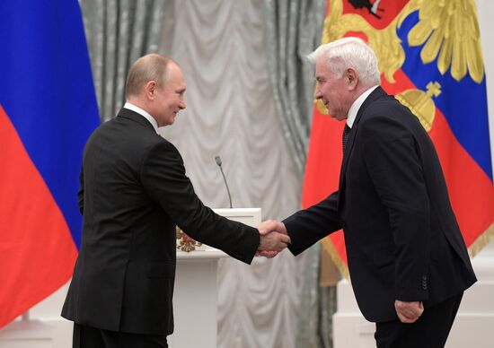Russian President Vladimir Putin presents Hero of Labor of Russian Federation medals