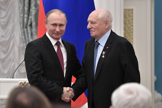 Russian President Vladimir Putin presents Hero of Labor of Russian Federation medals