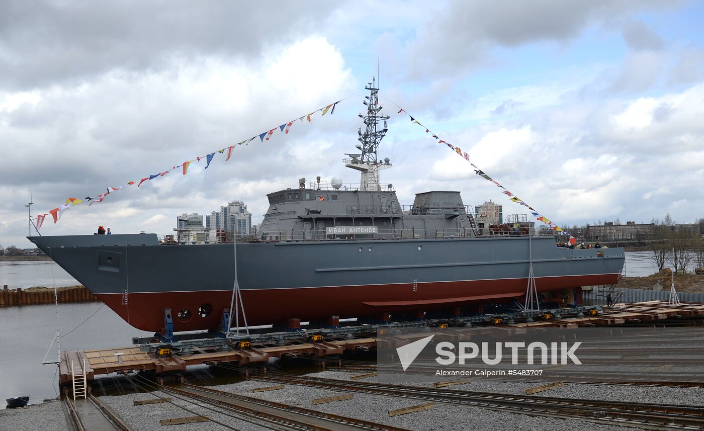 Launching mine countermeasures vessel Ivan Antonov in St. Petersburg