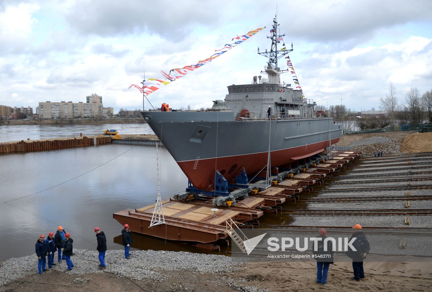 Launching mine countermeasures vessel Ivan Antonov in St. Petersburg
