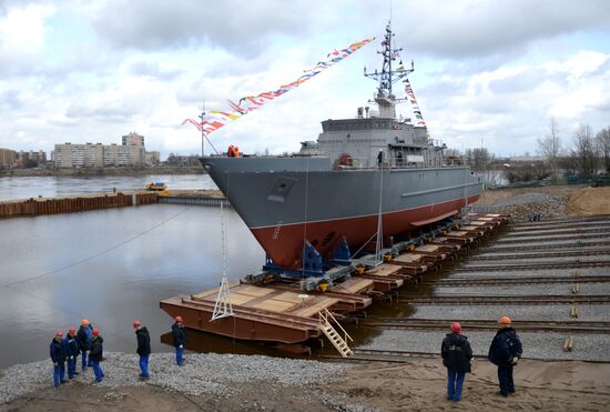 Launching mine countermeasures vessel Ivan Antonov in St. Petersburg