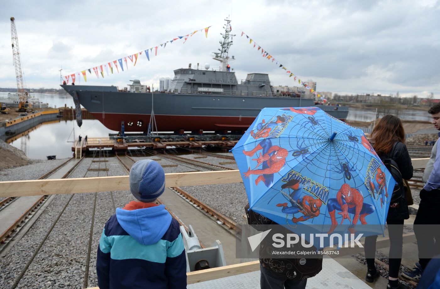 Launching mine countermeasures vessel Ivan Antonov in St. Petersburg