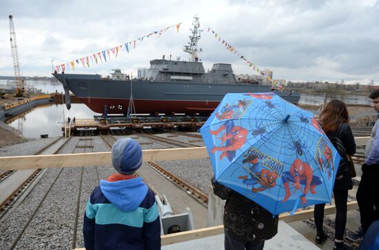 Launching mine countermeasures vessel Ivan Antonov in St. Petersburg