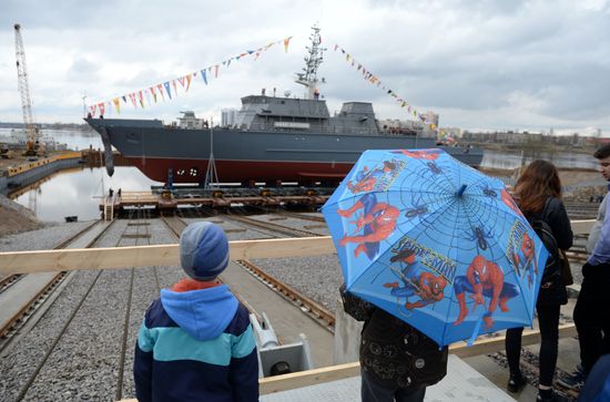 Launching mine countermeasures vessel Ivan Antonov in St. Petersburg