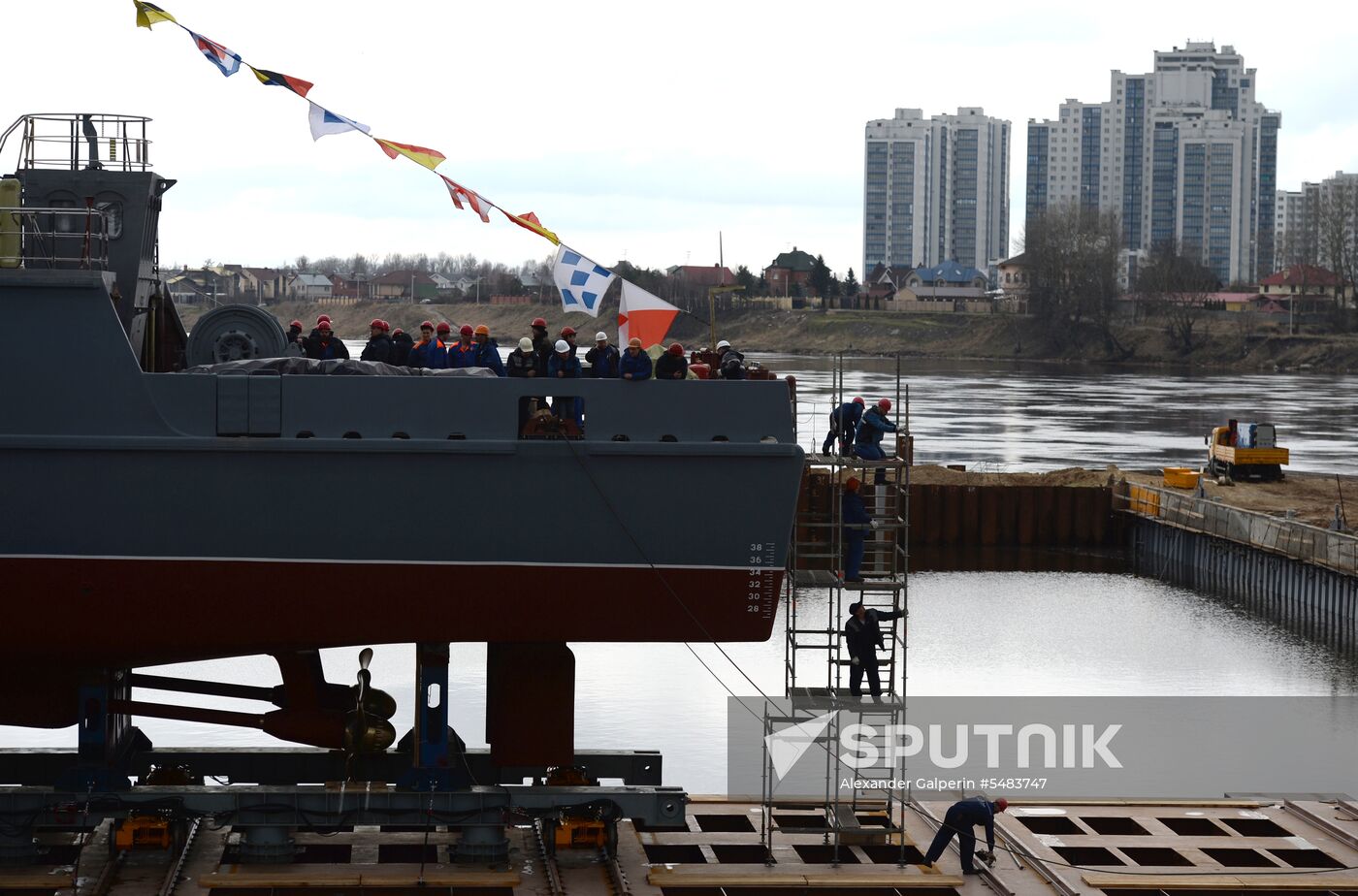 Launching mine countermeasures vessel Ivan Antonov in St. Petersburg