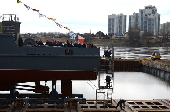 Launching mine countermeasures vessel Ivan Antonov in St. Petersburg