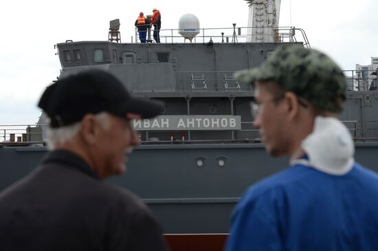 Launching mine countermeasures vessel Ivan Antonov in St. Petersburg