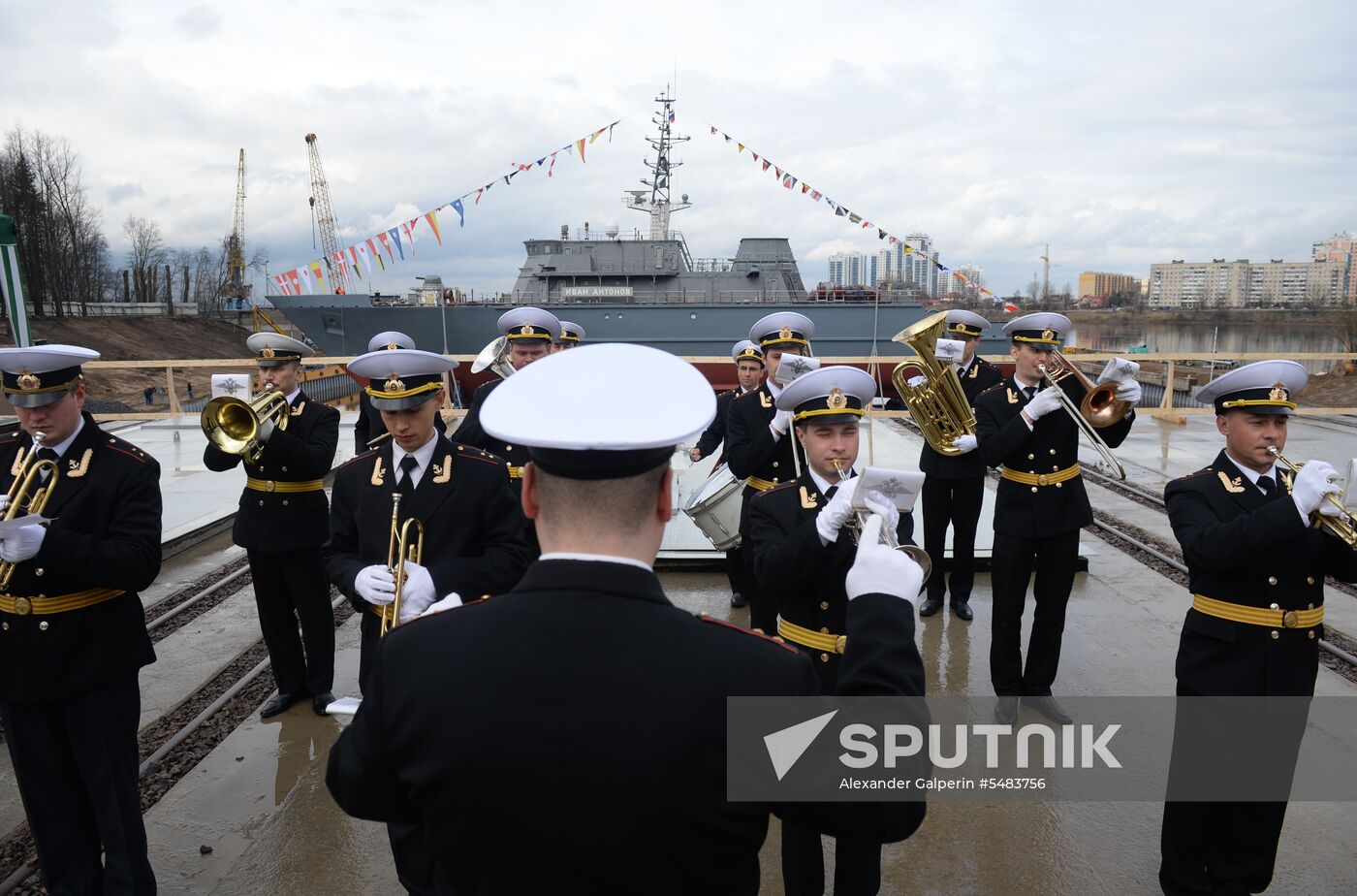 Launching mine countermeasures vessel Ivan Antonov in St. Petersburg