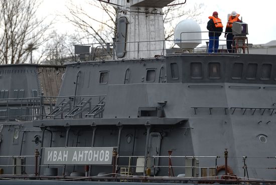 Launching mine countermeasures vessel Ivan Antonov in St. Petersburg