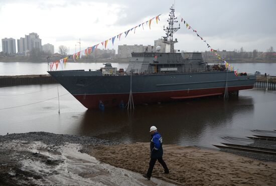 Launching mine countermeasures vessel Ivan Antonov in St. Petersburg