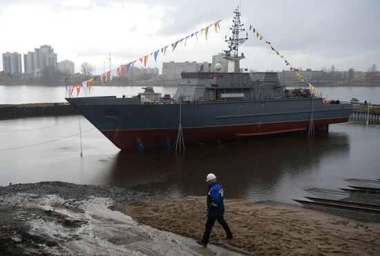 Launching mine countermeasures vessel Ivan Antonov in St. Petersburg