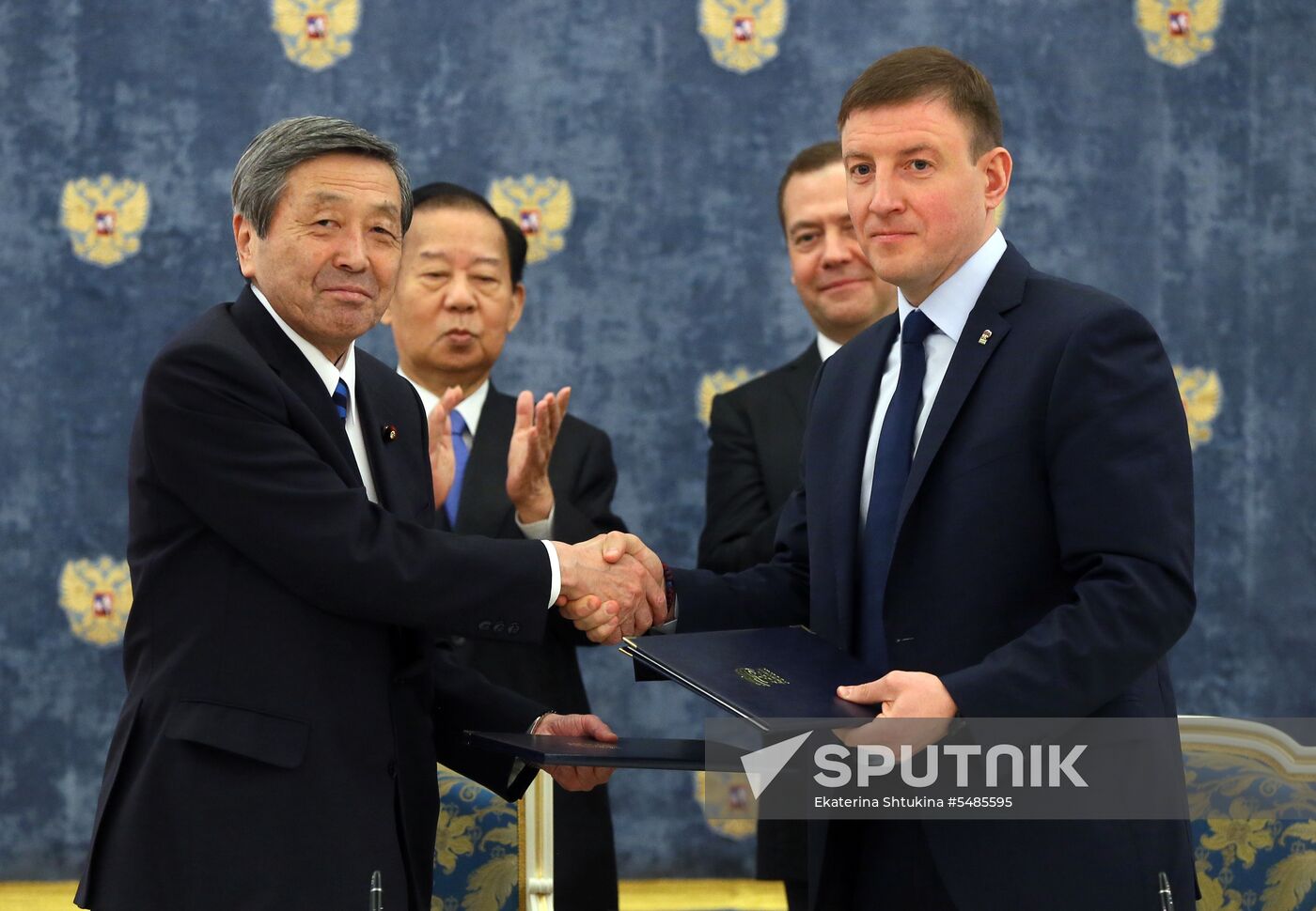 Prime Minister Dmitry Medvedev meets with Japanese LDP party leader Toshihiro Nikai
