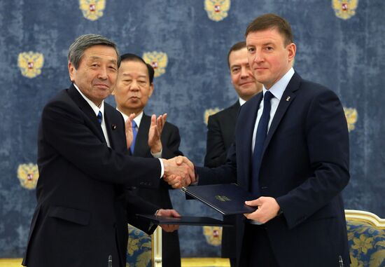Prime Minister Dmitry Medvedev meets with Japanese LDP party leader Toshihiro Nikai