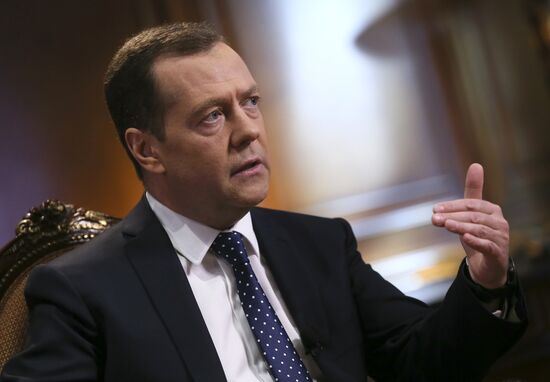 Prime Minister Dmitry Medvedev gives interview to 'Saturday News' anchor Sergei Brilev