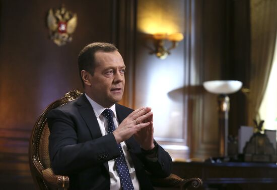 Prime Minister Dmitry Medvedev gives interview to 'Saturday News' anchor Sergei Brilev