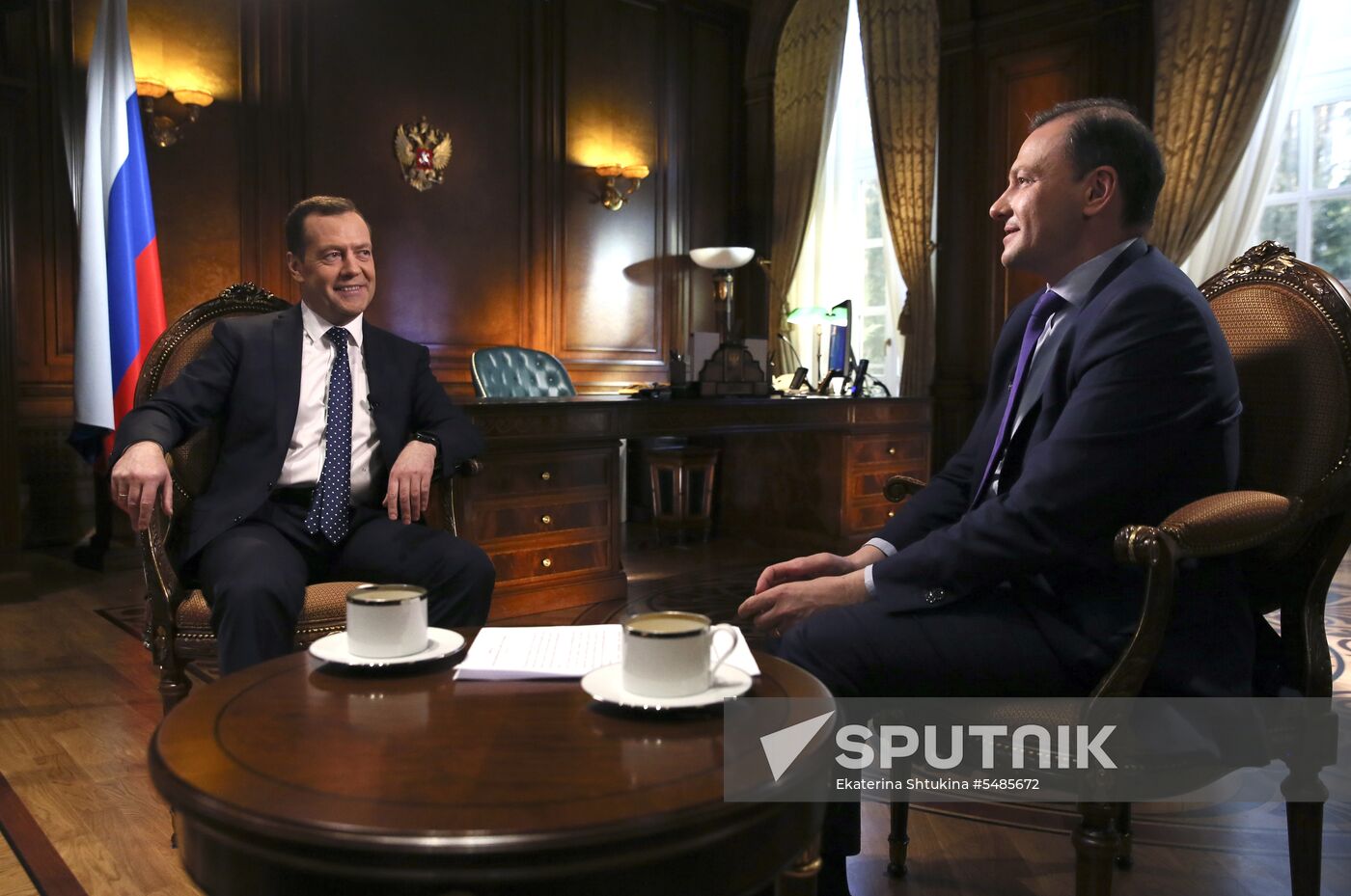 Prime Minister Dmitry Medvedev gives interview to 'Saturday News' anchor Sergei Brilev