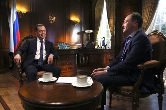 Prime Minister Dmitry Medvedev gives interview to 'Saturday News' anchor Sergei Brilev