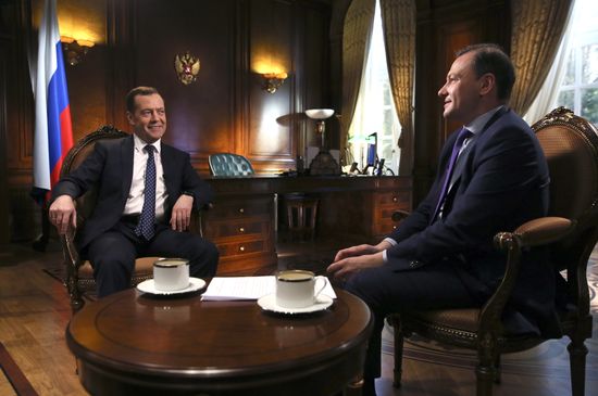 Prime Minister Dmitry Medvedev gives interview to 'Saturday News' anchor Sergei Brilev