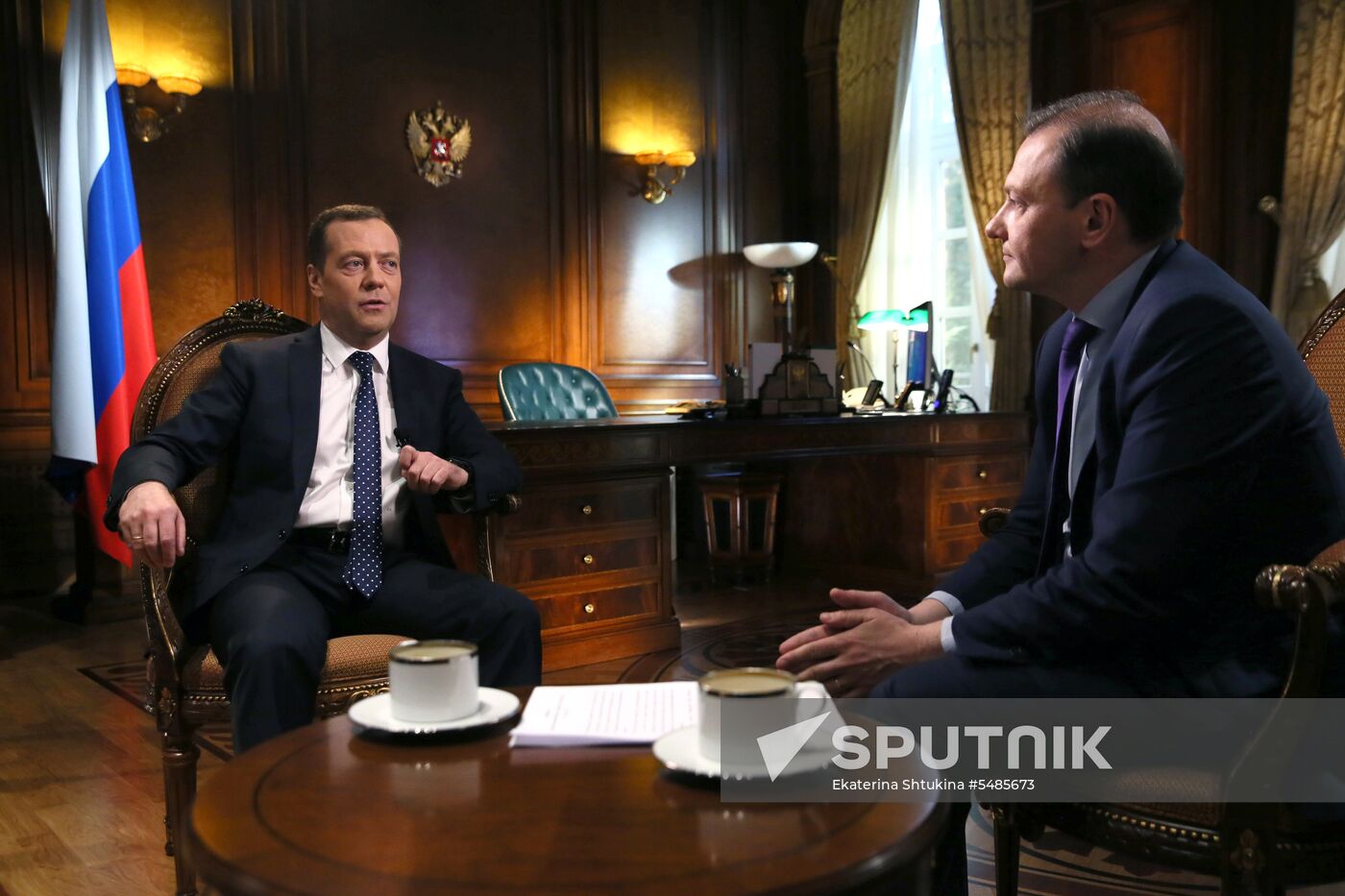 Prime Minister Dmitry Medvedev gives interview to 'Saturday News' anchor Sergei Brilev