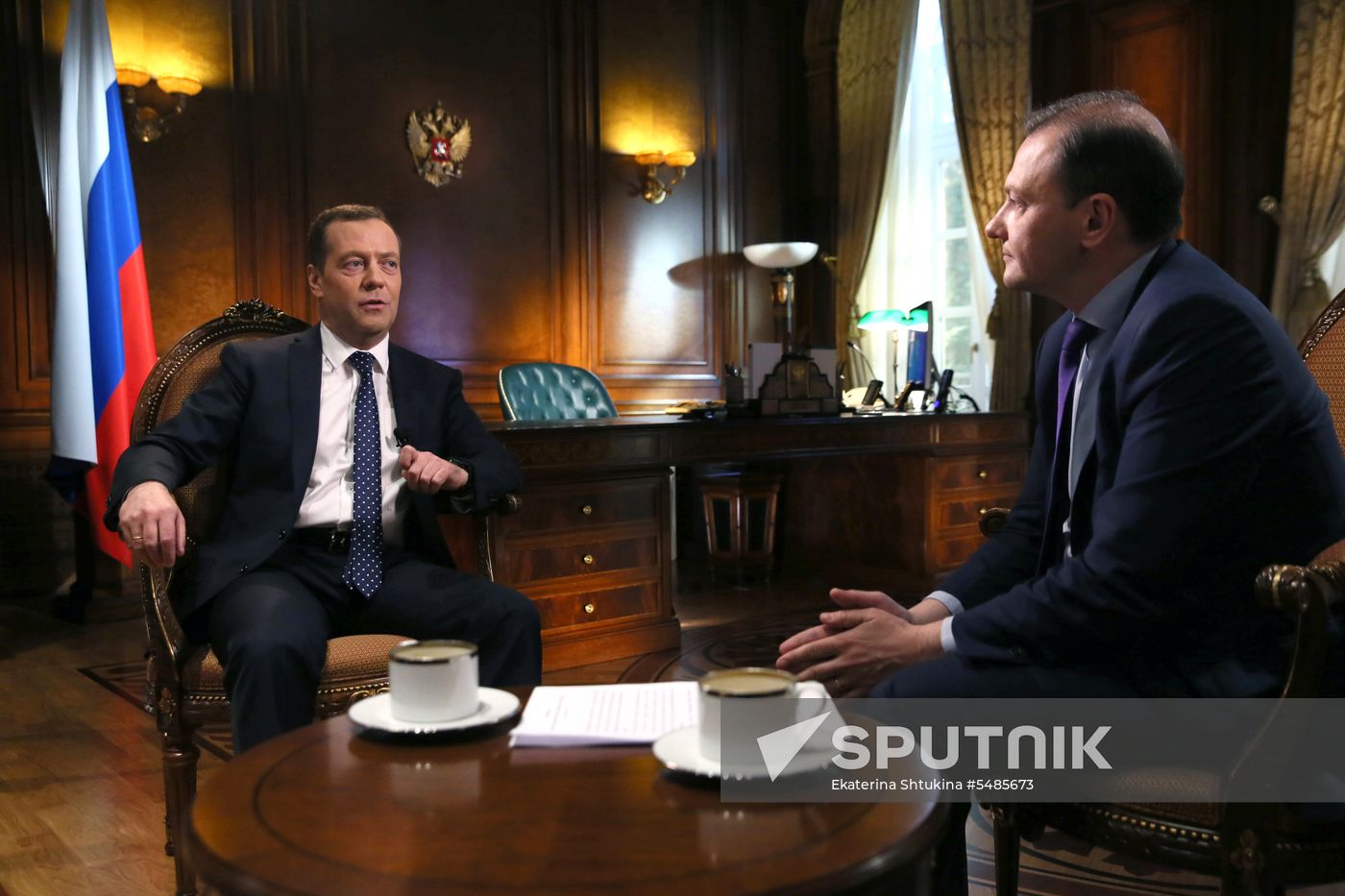Prime Minister Dmitry Medvedev gives interview to 'Saturday News' anchor Sergei Brilev