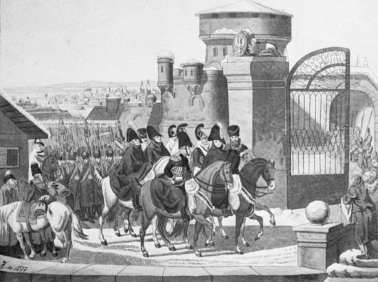 Emperor Alexander I Arrives in Warsaw engraving