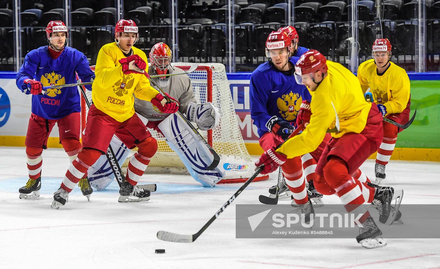 Ice hockey. 2018 IIHF World Championship. Russian national team's training session