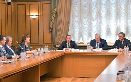 Candidate for Prime Minister Dmitry Medvedev meets with A Just Russia deputies in State Duma